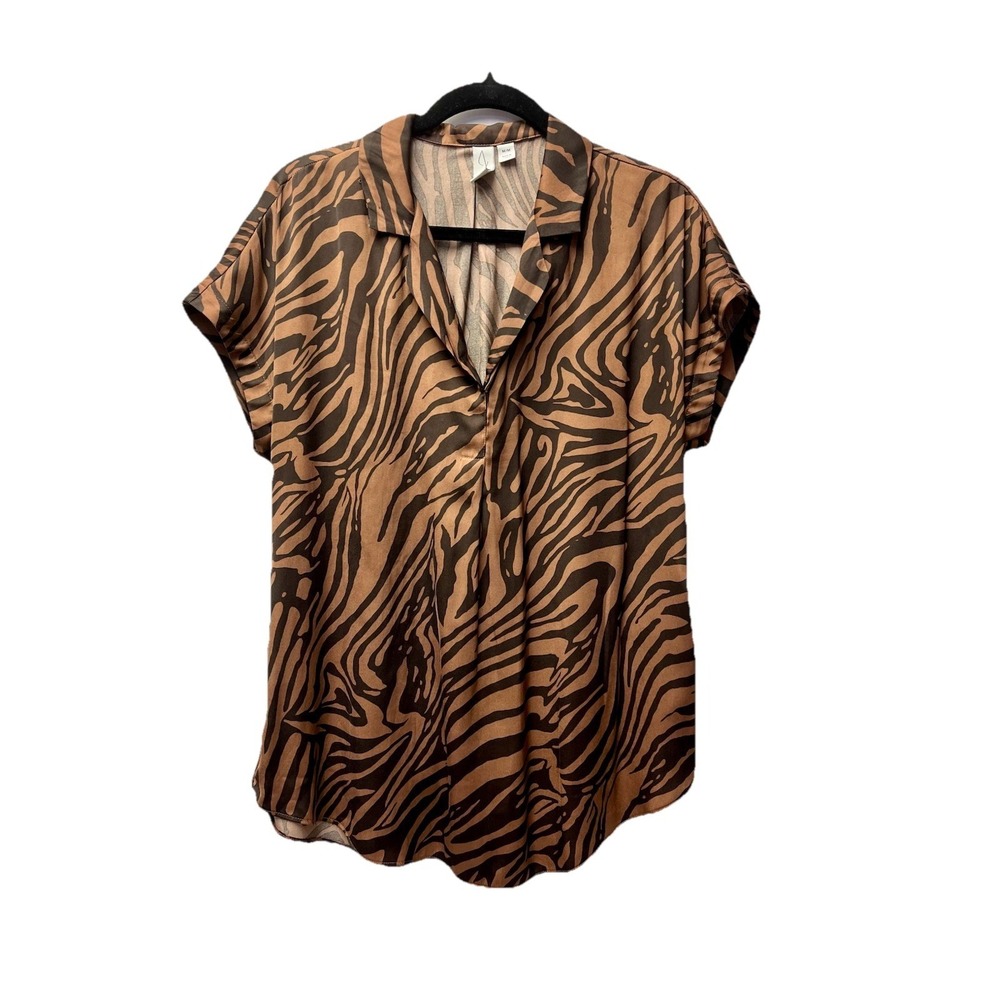 Joie M Brown Tiger Print Tunic Blouse Boho Gypsy Peasant Medieval Renaissance